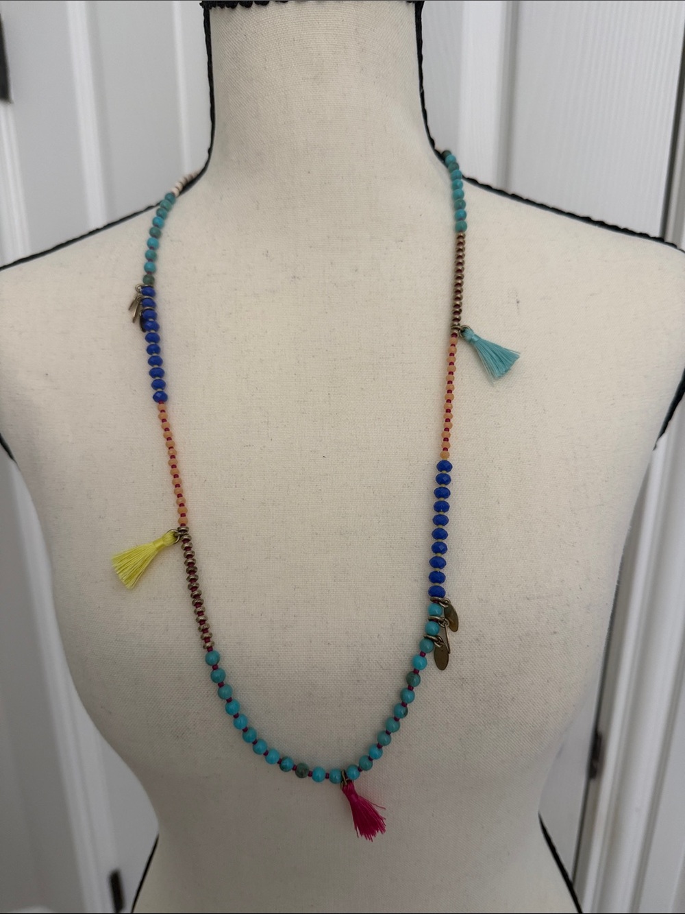 J Crew Colorful Turquoise & Blue Beaded Tassel Necklace